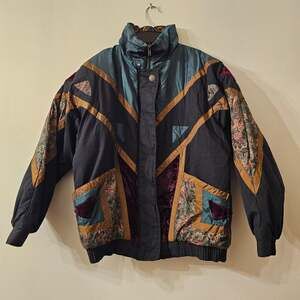 Vintage 90s Casual Club Colorblock Puffer Ski Jacket Geometric Women's M